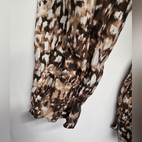 Kate Hill 6P Petite Linen Blend Collared Button Down Belted Animal Print - Picture 3 of 7